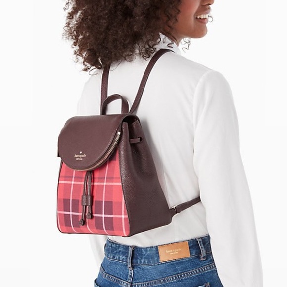 New💃Kate Spade leila plaid medium flap backpack - Picture 9 of 10